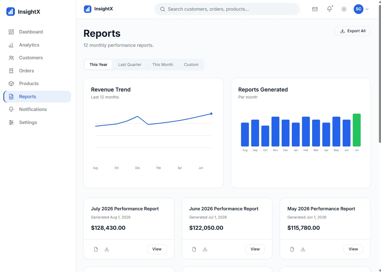 InsightX reports page.